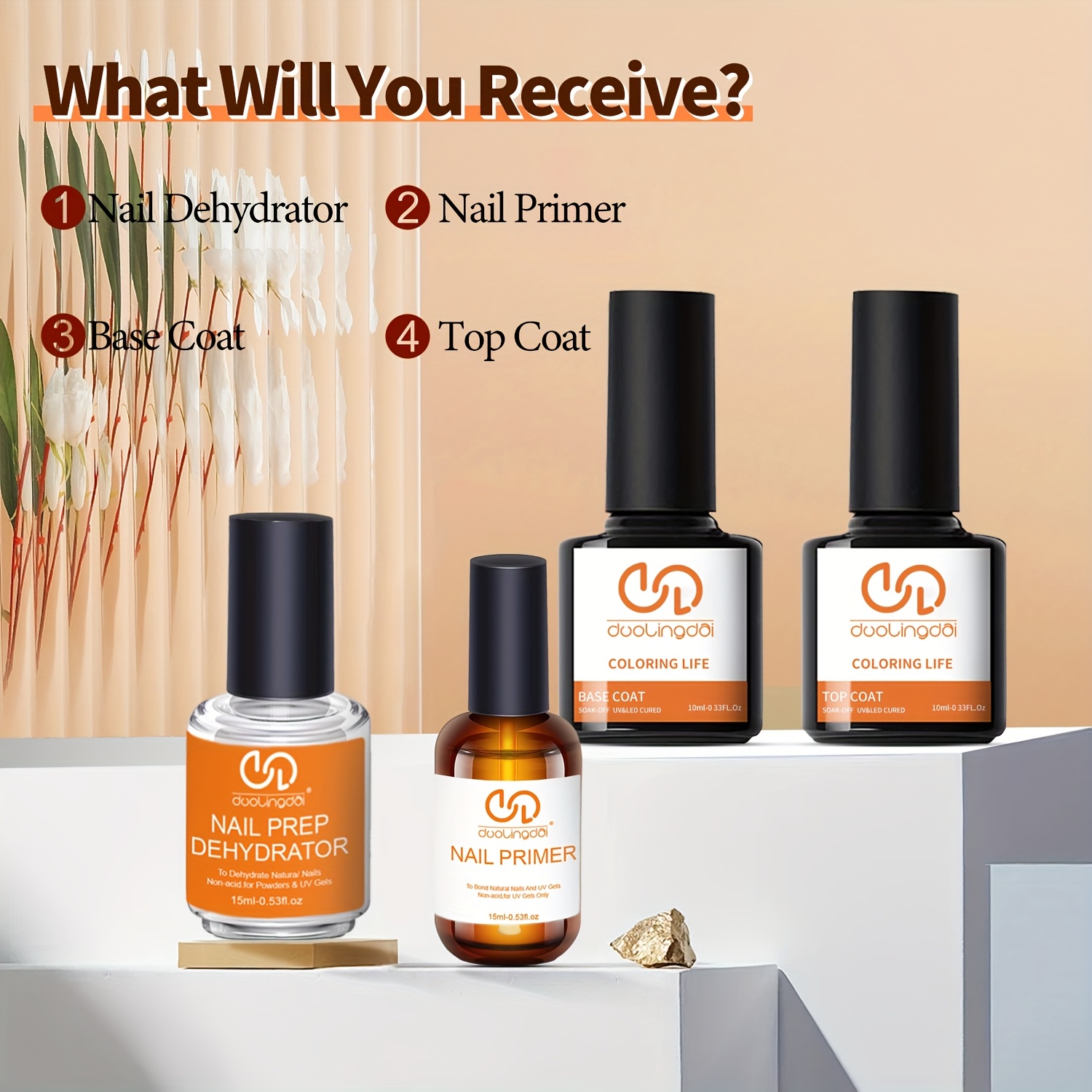 Nail Dehydrator Primer - 4 قطع من طلاء الأظافر الاحترافي،